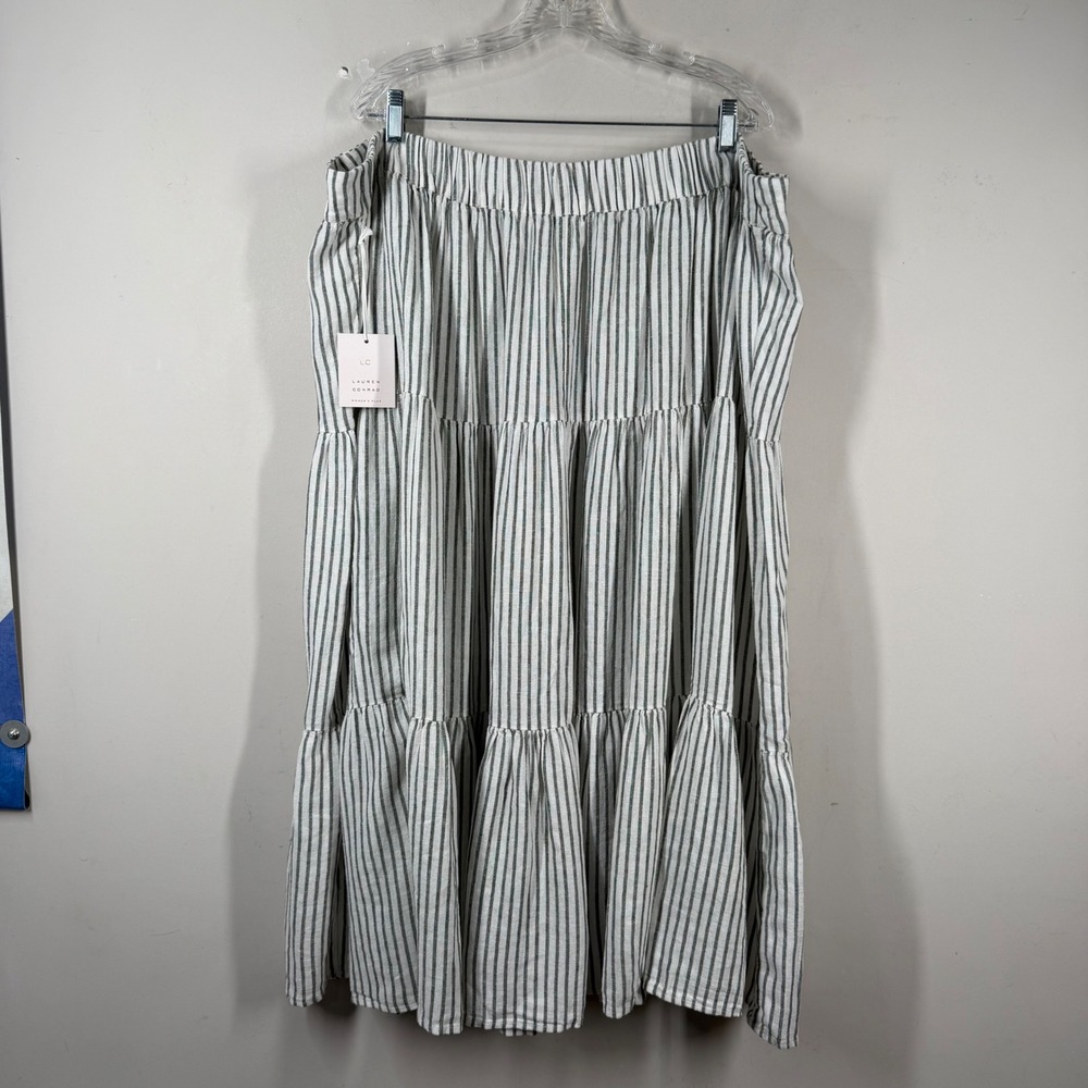 LC Lauren Conrad Women Sz 3X Striped Tiered Linen Blend Midi Skirt WL51Y105PR1